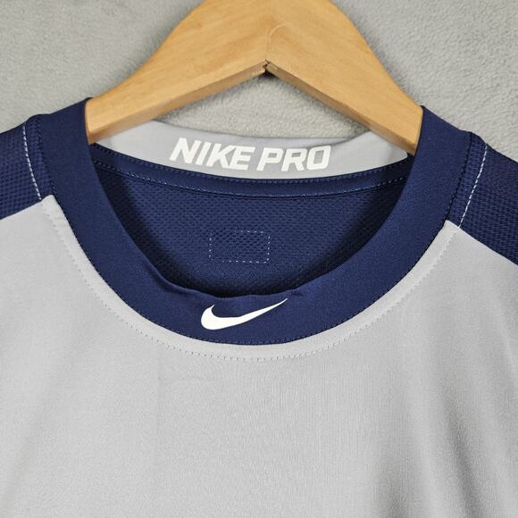 Nike Pro MLB Dri-Fit Shirt Mens Large Gray Blue 3/4 sleeve Under Shirt Raglan - Picture 2 of 11